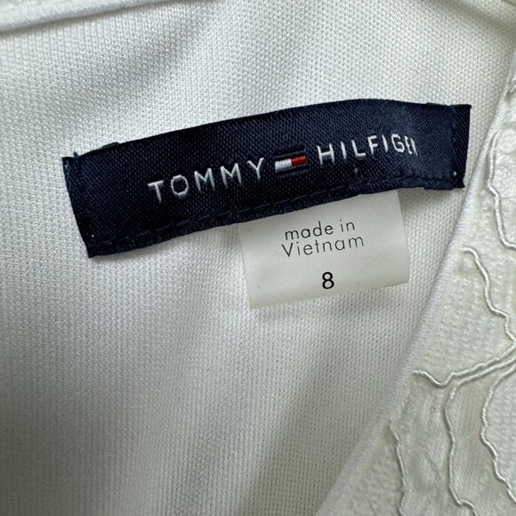 NEW Tommy Hilfiger Ivory Lace Overlay Sleeveless Midi Dress Keyhole Back 8 - Picture 9 of 13
